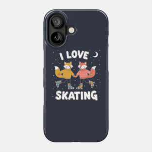 Cute Fox Couple Ice Skating: I Love Skating! Phone Case