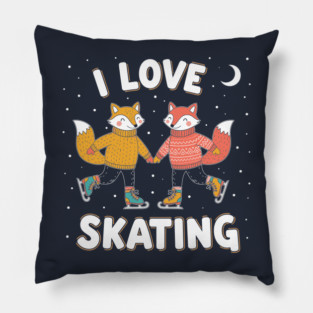Cute Fox Couple Ice Skating: I Love Skating! Pillow