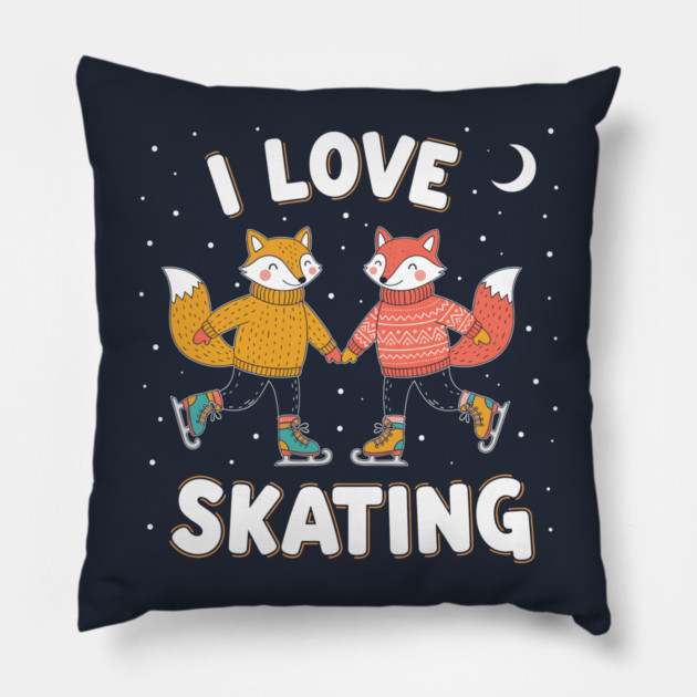 Cute Fox Couple Ice Skating: I Love Skating! Pillow by enrynz