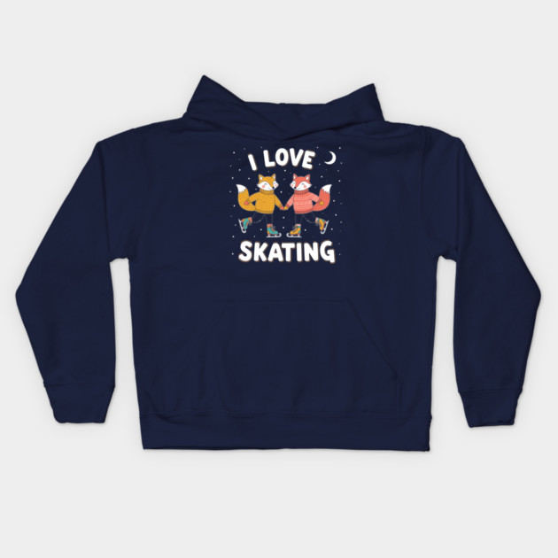 Cute Fox Couple Ice Skating: I Love Skating! Kids Hoodie by enrynz