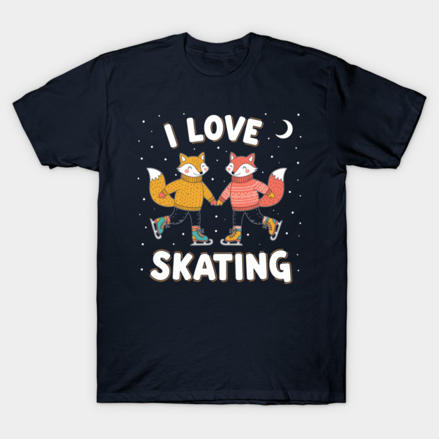 Cute Fox Couple Ice Skating: I Love Skating! T-Shirt by enrynz