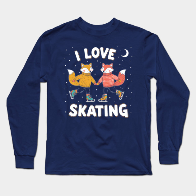 Cute Fox Couple Ice Skating: I Love Skating! Long Sleeve T-Shirt by enrynz