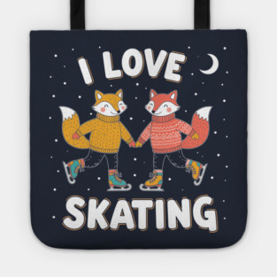 Cute Fox Couple Ice Skating: I Love Skating! Tote