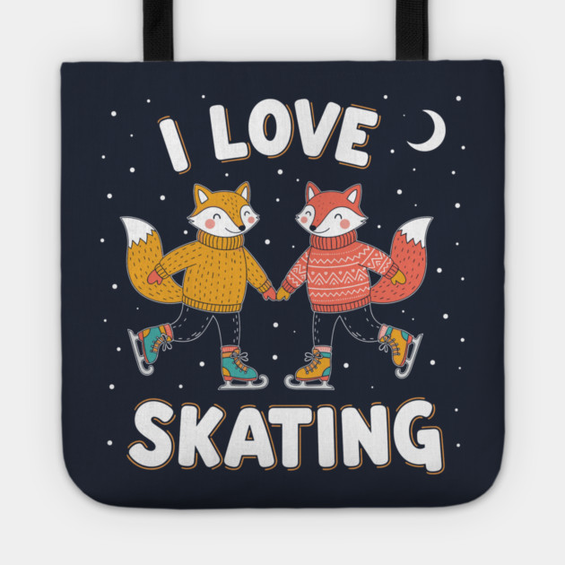 Cute Fox Couple Ice Skating: I Love Skating! Tote by enrynz