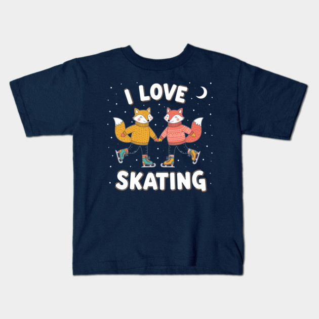 Cute Fox Couple Ice Skating: I Love Skating! Kids T-Shirt by enrynz