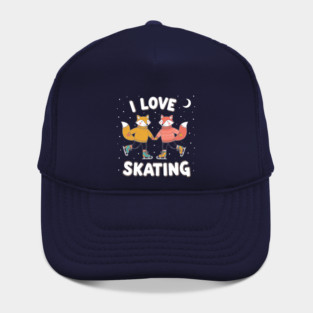 Cute Fox Couple Ice Skating: I Love Skating! Hat
