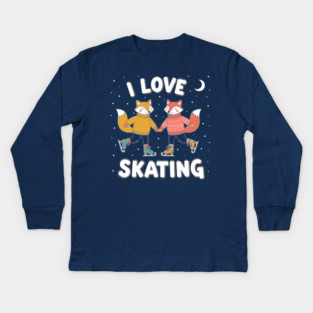 Cute Fox Couple Ice Skating: I Love Skating! Kids Long Sleeve T-Shirt