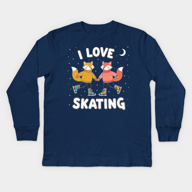 Cute Fox Couple Ice Skating: I Love Skating! Kids Long Sleeve T-Shirt by enrynz