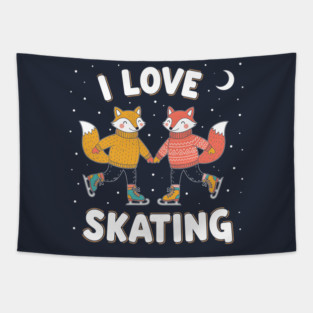 Cute Fox Couple Ice Skating: I Love Skating! Tapestry