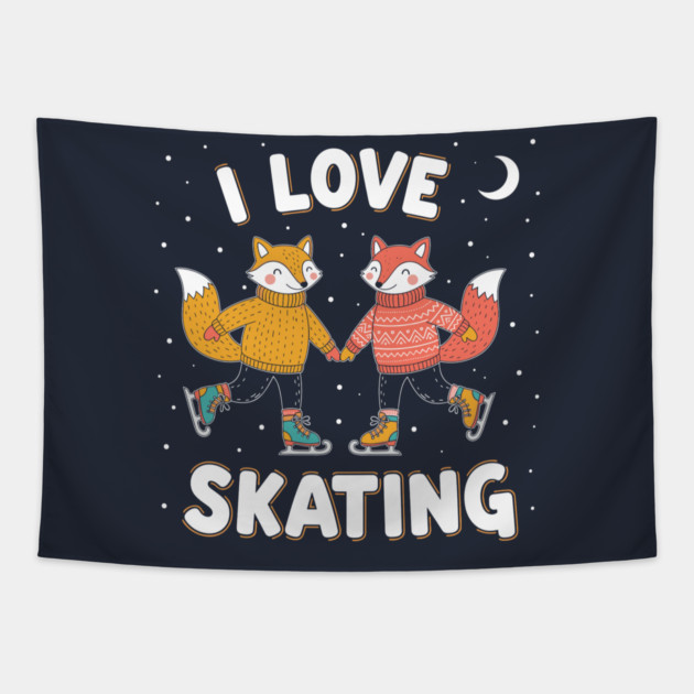 Cute Fox Couple Ice Skating: I Love Skating! Tapestry by enrynz
