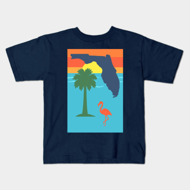 Florida Sunset Palm Tree and  Flamingo Retro Graphic Kids T-Shirt by DonWillisJrArt