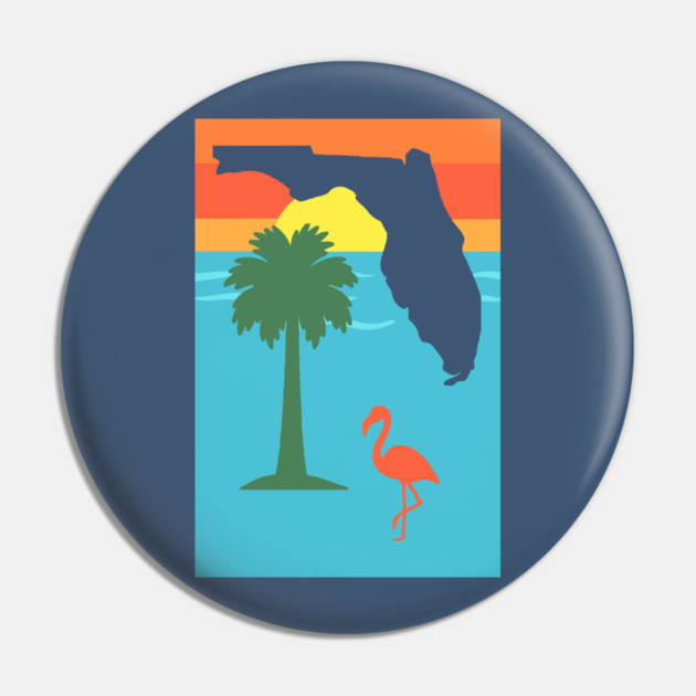 Florida Sunset Palm Tree and  Flamingo Retro Graphic Pin by DonWillisJrArt
