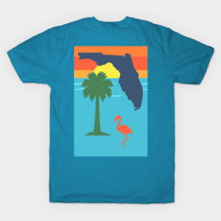 Florida Sunset Palm Tree and  Flamingo Retro Graphic T-Shirt