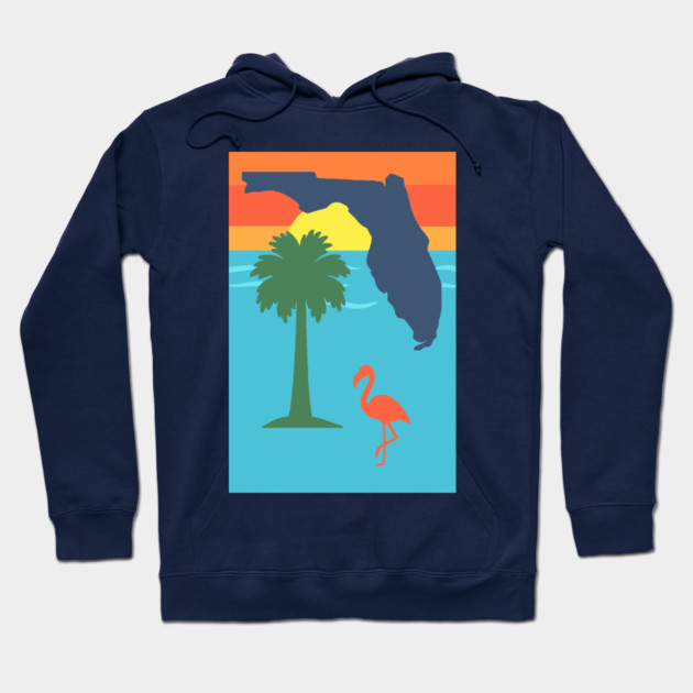 Florida Sunset Palm Tree and  Flamingo Retro Graphic Hoodie by DonWillisJrArt