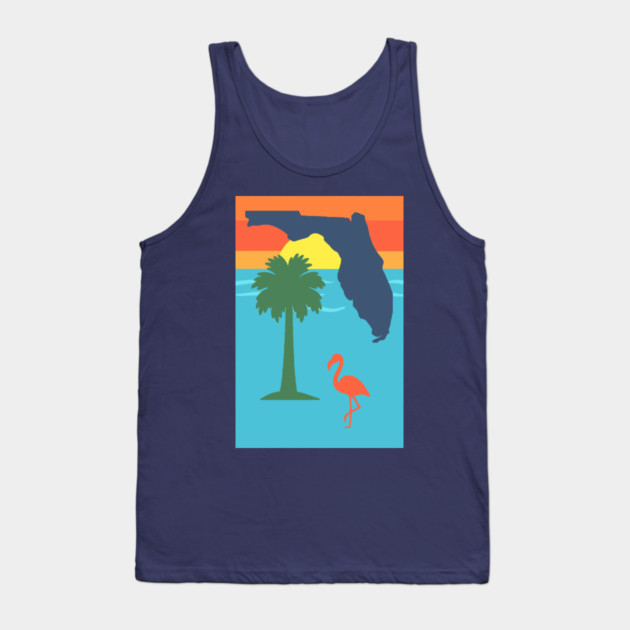 Florida Sunset Palm Tree and  Flamingo Retro Graphic Tank Top by DonWillisJrArt
