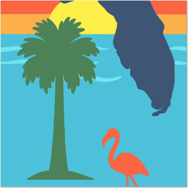 Florida Sunset Palm Tree and  Flamingo Retro Graphic Wall Art by DonWillisJrArt