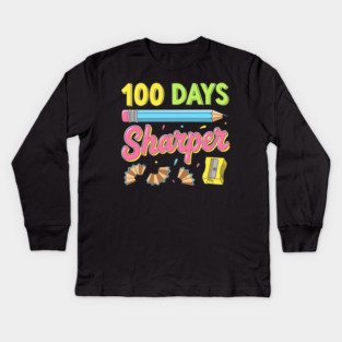 100 Days Sharper - Funny Pencil Pun Kids Long Sleeve T-Shirt