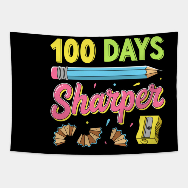 100 Days Sharper - Funny Pencil Pun Tapestry by enrynz