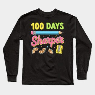 100 Days Sharper - Funny Pencil Pun Long Sleeve T-Shirt