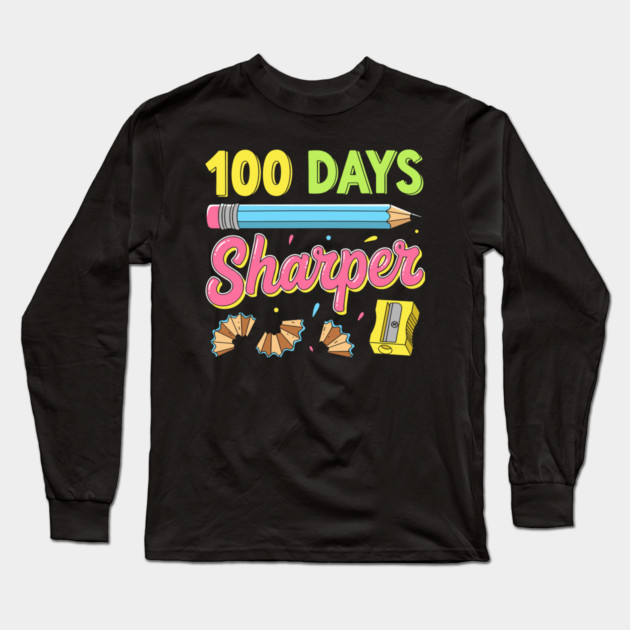 100 Days Sharper - Funny Pencil Pun Long Sleeve T-Shirt by enrynz