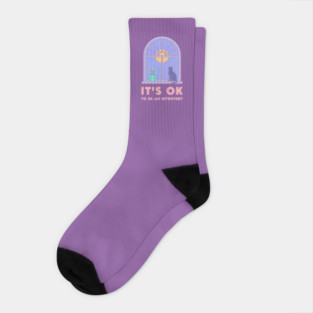 It's Okay to Be an Introvert - Cute Cat Window Sunset Socks