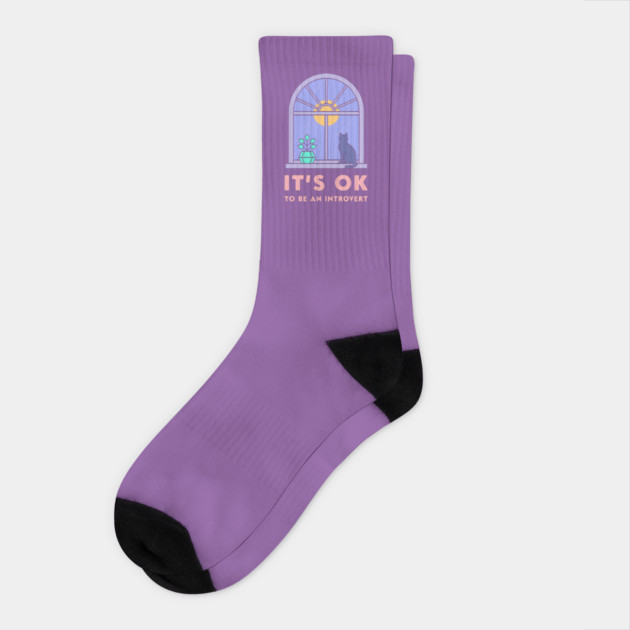 It's Okay to Be an Introvert - Cute Cat Window Sunset Socks by enrynz