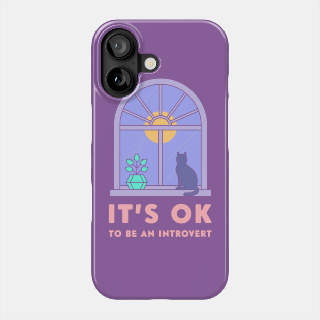 It's Okay to Be an Introvert - Cute Cat Window Sunset Phone Case by enrynz