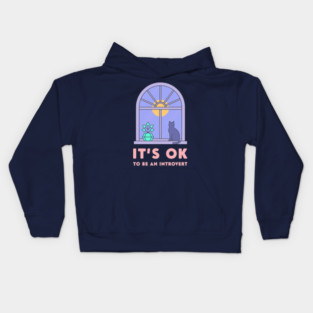 It's Okay to Be an Introvert - Cute Cat Window Sunset Kids Hoodie