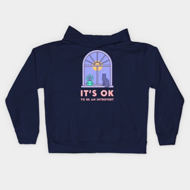 It's Okay to Be an Introvert - Cute Cat Window Sunset Kids Hoodie by enrynz