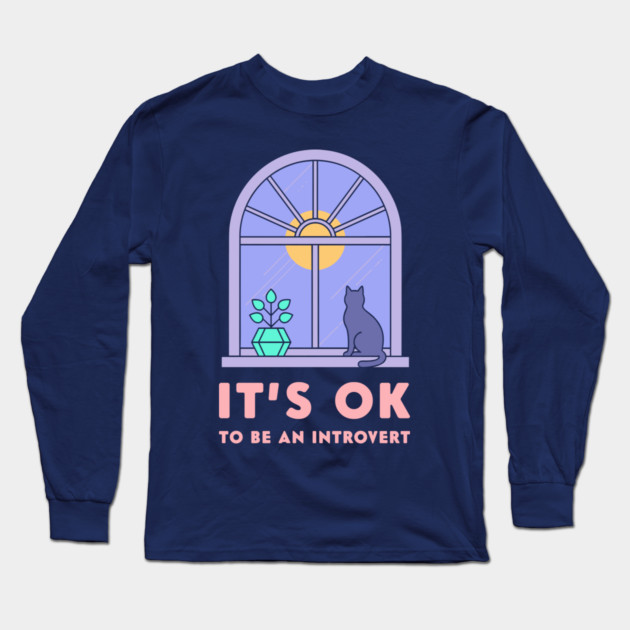 It's Okay to Be an Introvert - Cute Cat Window Sunset Long Sleeve T-Shirt by enrynz