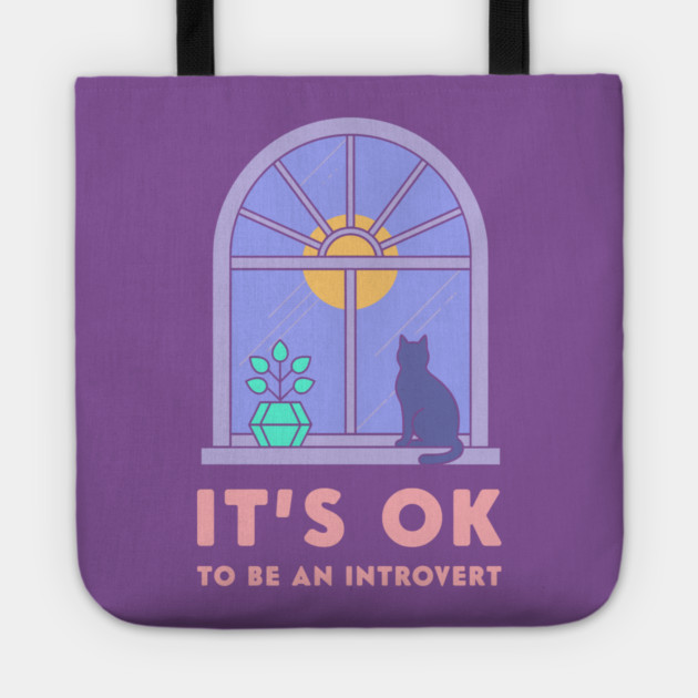 It's Okay to Be an Introvert - Cute Cat Window Sunset Tote by enrynz