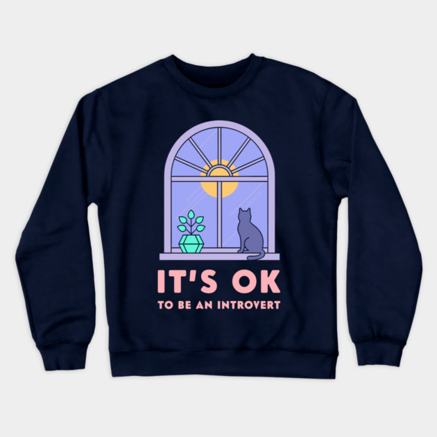 It's Okay to Be an Introvert - Cute Cat Window Sunset Crewneck Sweatshirt by enrynz