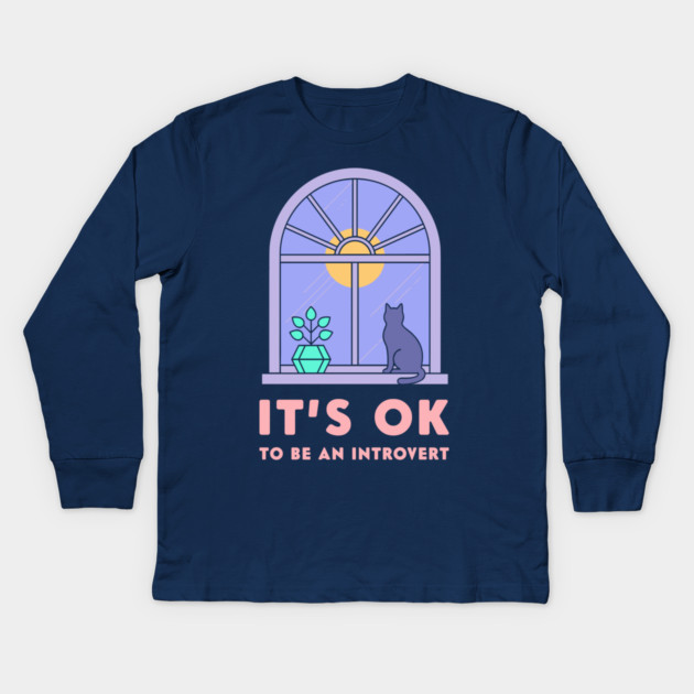 It's Okay to Be an Introvert - Cute Cat Window Sunset Kids Long Sleeve T-Shirt by enrynz