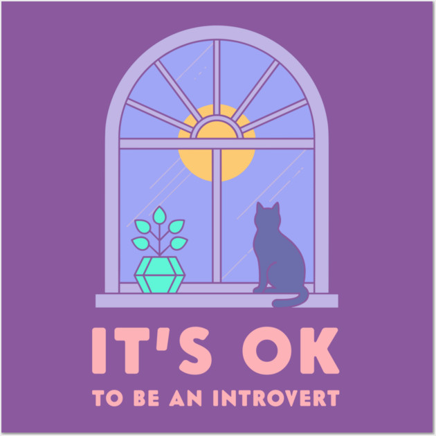 It's Okay to Be an Introvert - Cute Cat Window Sunset Wall Art by enrynz