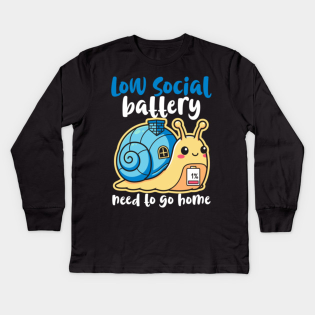 Cute Low Battery Snail with Cozy House Kids Long Sleeve T-Shirt by enrynz