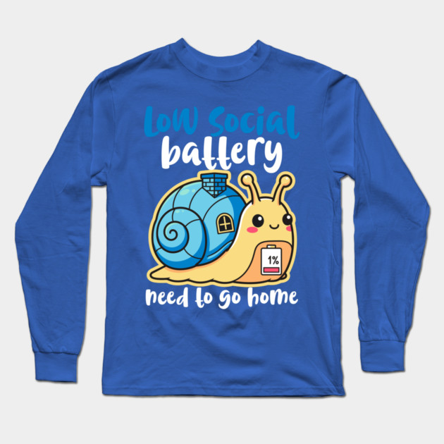 Cute Low Battery Snail with Cozy House Long Sleeve T-Shirt by enrynz