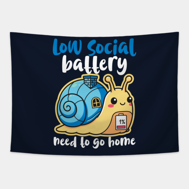 Cute Low Battery Snail with Cozy House Tapestry by enrynz
