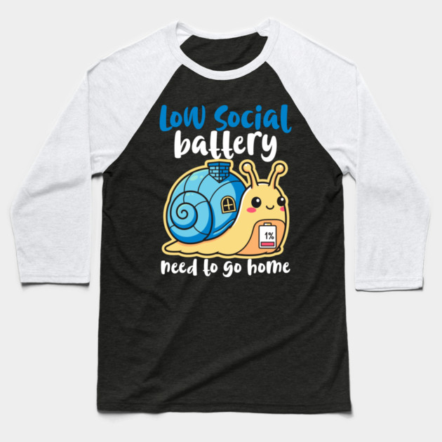 Cute Low Battery Snail with Cozy House Baseball T-Shirt by enrynz