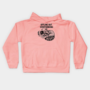 Offline But Overthinking Raccoon Kids Hoodie