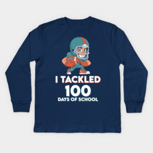 I Tackled 100 Days of School - Funny Football Champ! Kids Long Sleeve T-Shirt