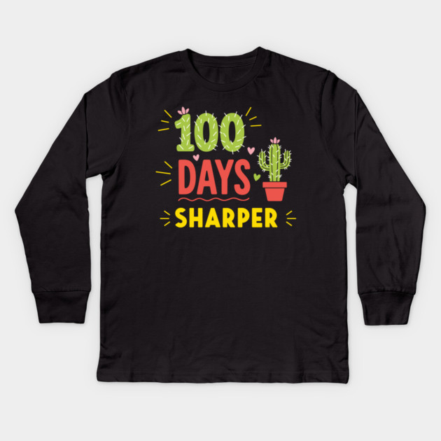 100 Days Sharper Funny Cactus Kids Long Sleeve T-Shirt by enrynz