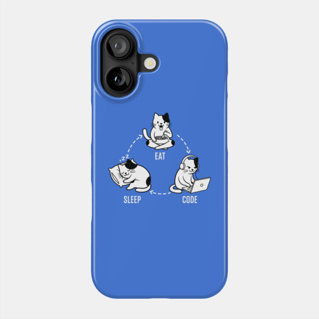 Sleep Eat Code: Funny Programmer Cat Cycle Phone Case by enrynz