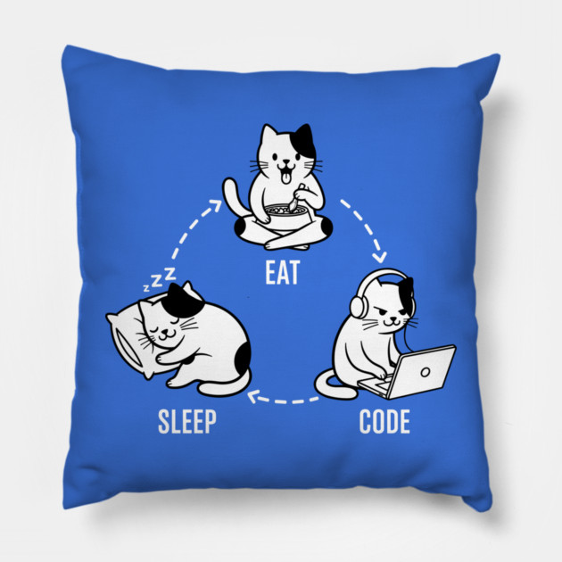 Sleep Eat Code: Funny Programmer Cat Cycle Pillow by enrynz