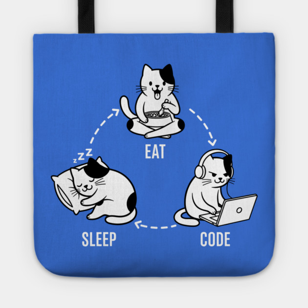 Sleep Eat Code: Funny Programmer Cat Cycle Tote by enrynz