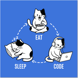 Sleep Eat Code: Funny Programmer Cat Cycle Posters and Art
