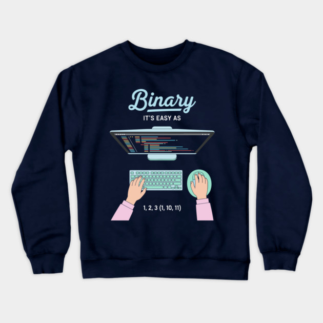 Binaryary Pun: It's Easy as 1,2,3 (1,10,11) Coder Humor Crewneck Sweatshirt by enrynz
