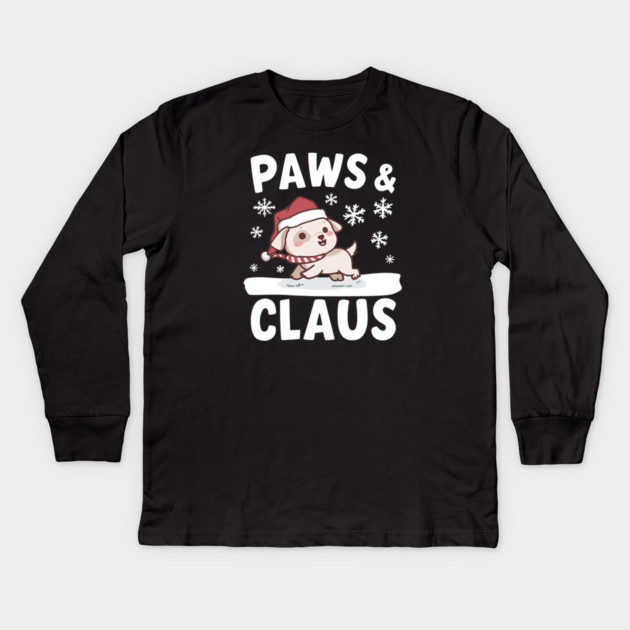Paws & Claus Cute Christmas Kids Long Sleeve T-Shirt by Ink Lines