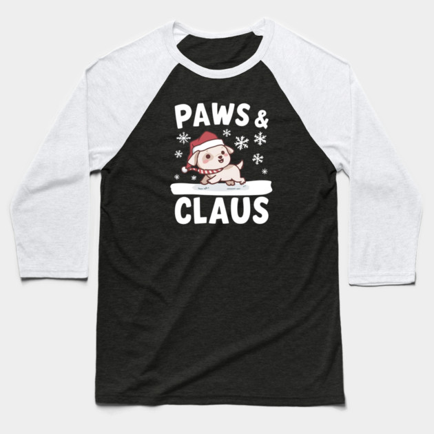Paws & Claus Cute Christmas Baseball T-Shirt by Ink Lines