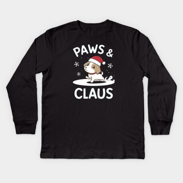 Paws & Claus Cute Christmas Kids Long Sleeve T-Shirt by Ink Lines