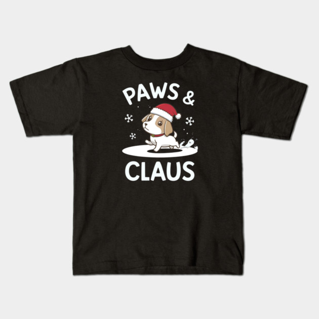 Paws & Claus Cute Christmas Kids T-Shirt by Ink Lines
